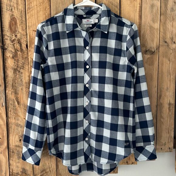 Vineyard Vines Relaxed Carmel Buffalo Check Performance Flannel Button Down Sz 0 - Picture 2 of 14